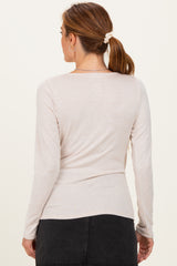 Beige Brushed Knit Wrap Front Top