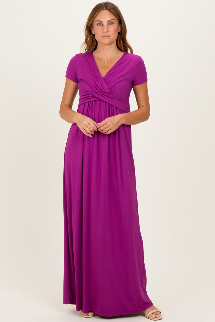 PinkBlush Magenta Draped Maternity/Nursing Maxi Dress