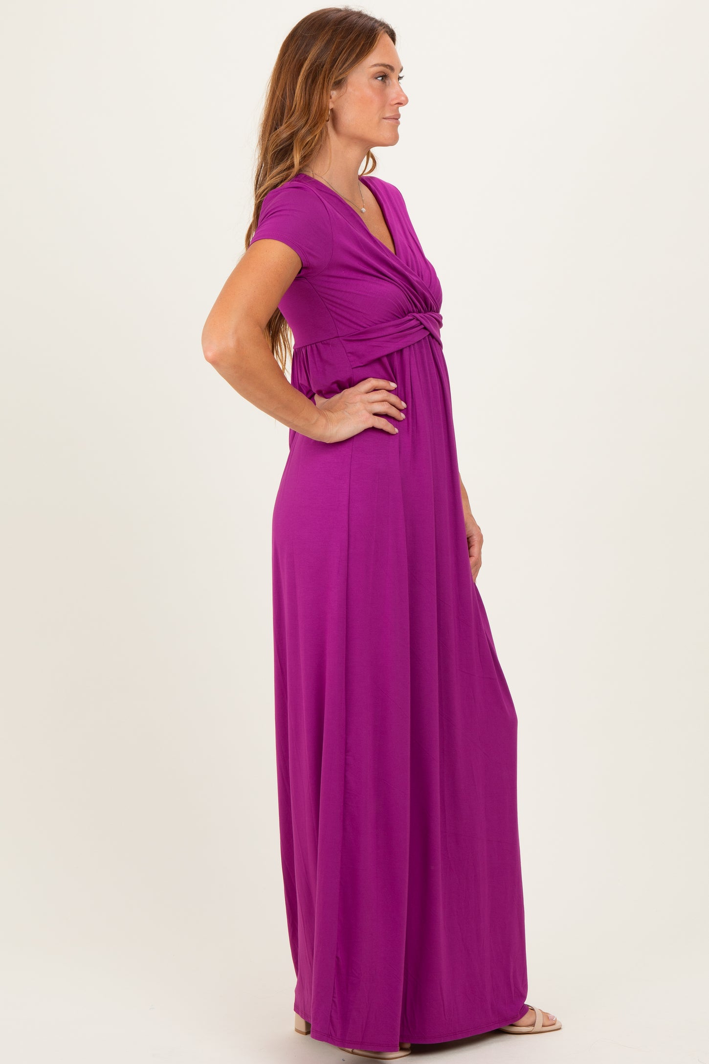 PinkBlush Magenta Draped Nursing Maxi Dress