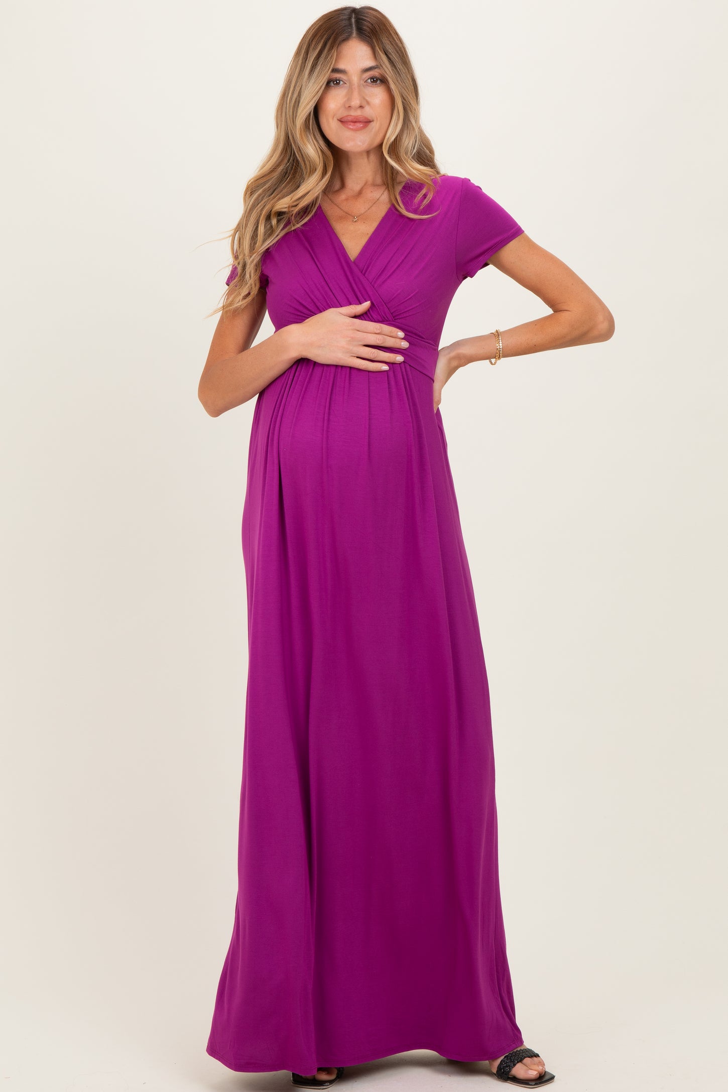 PinkBlush Magenta Draped Maternity/Nursing Maxi Dress
