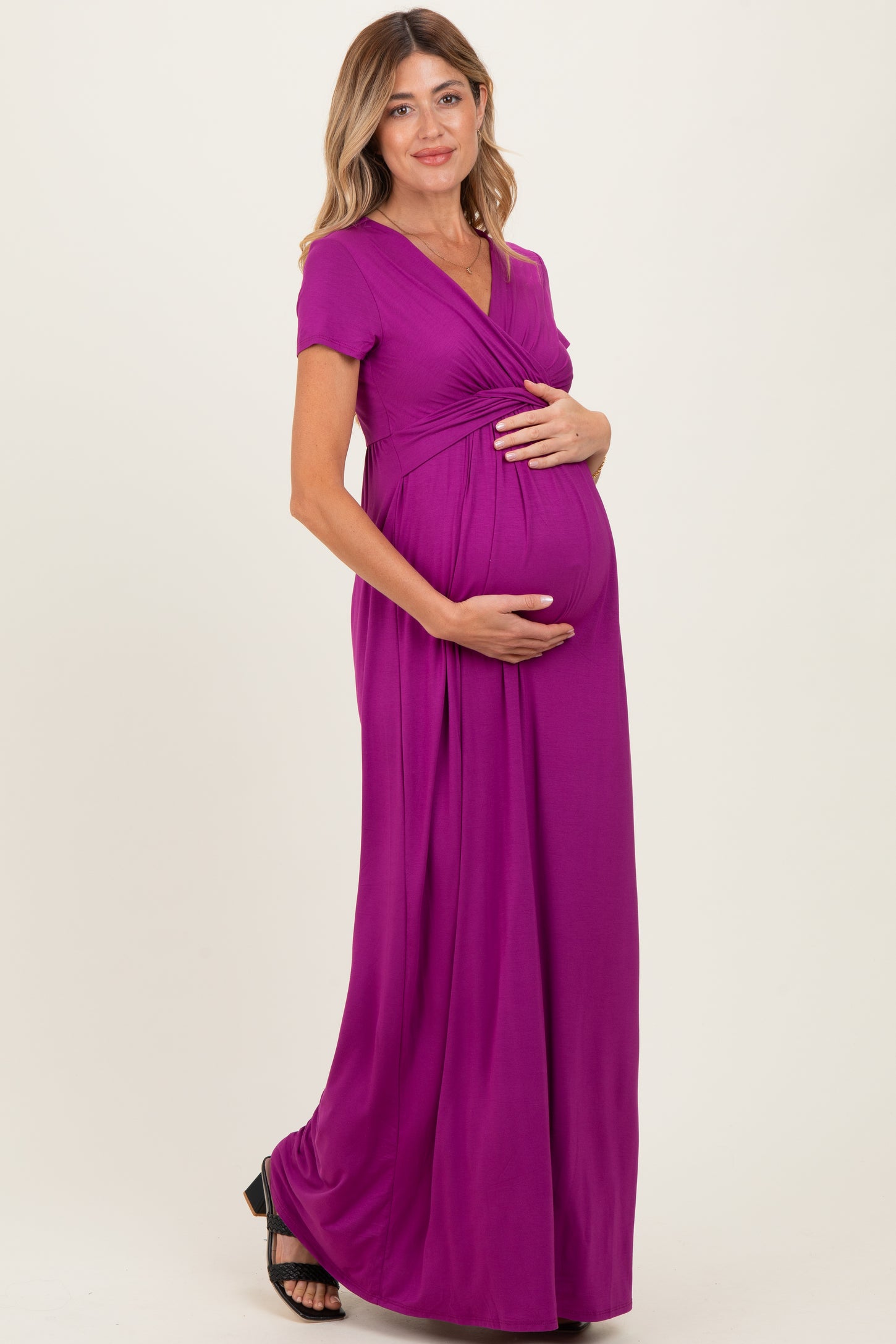 PinkBlush Magenta Draped Maternity/Nursing Maxi Dress