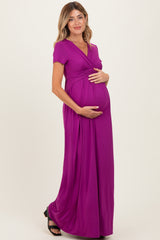 PinkBlush Magenta Draped Maternity/Nursing Maxi Dress