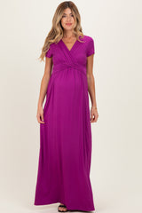 PinkBlush Magenta Draped Maternity/Nursing Maxi Dress
