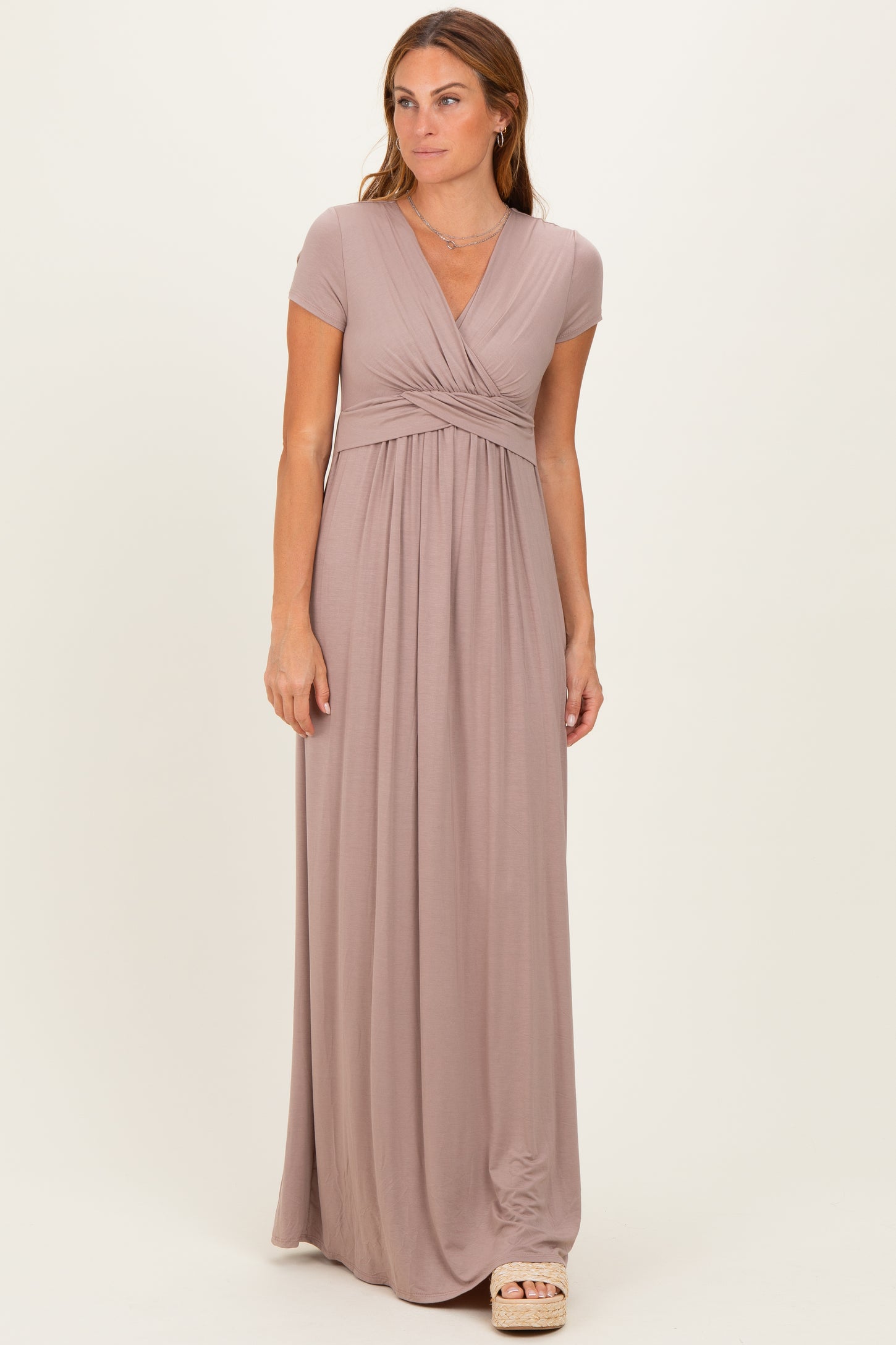 PinkBlush Mocha Draped Nursing Maxi Dress