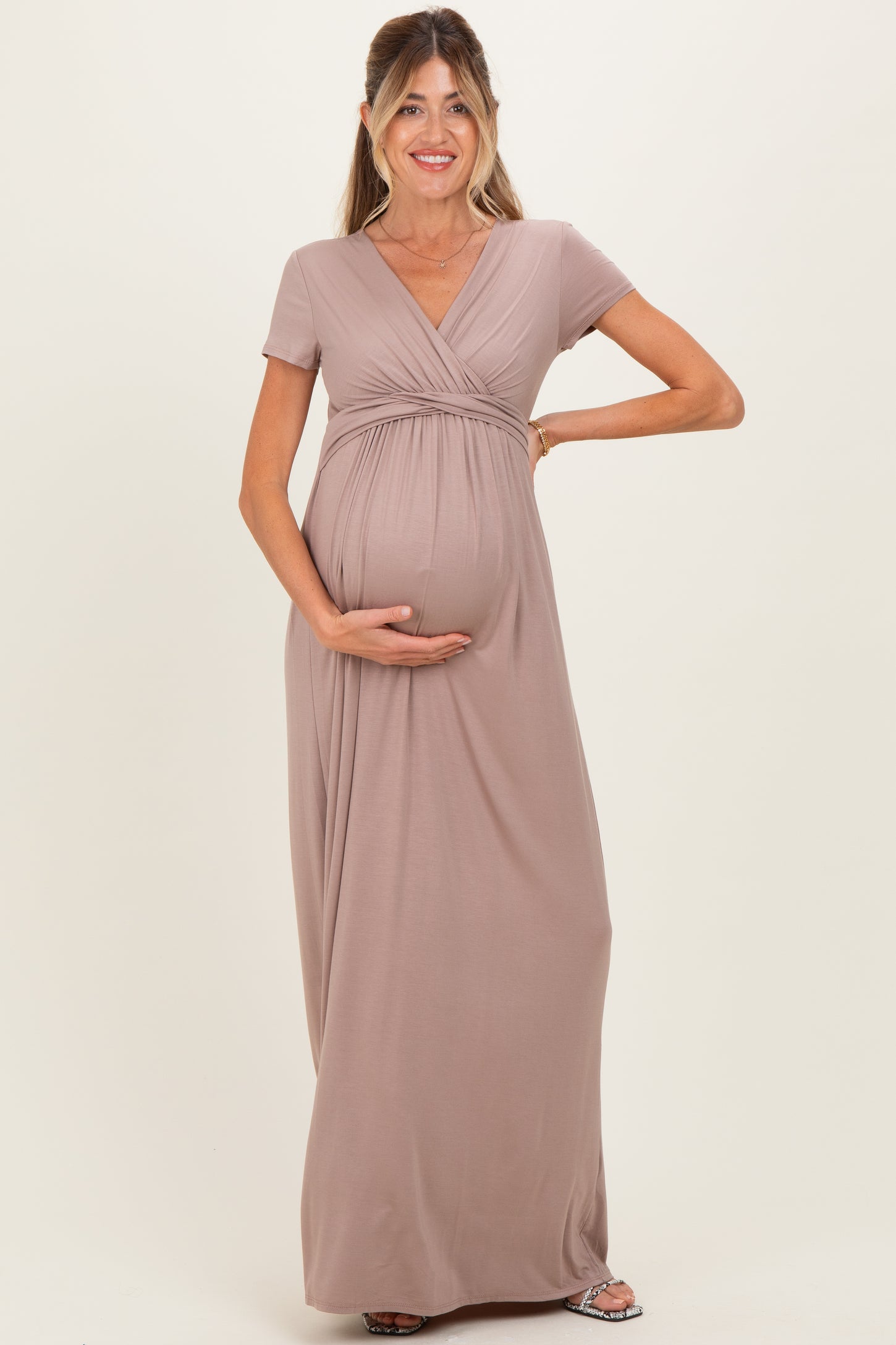 PinkBlush Mocha Draped Maternity/Nursing Maxi Dress