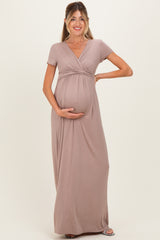 PinkBlush Mocha Draped Maternity/Nursing Maxi Dress