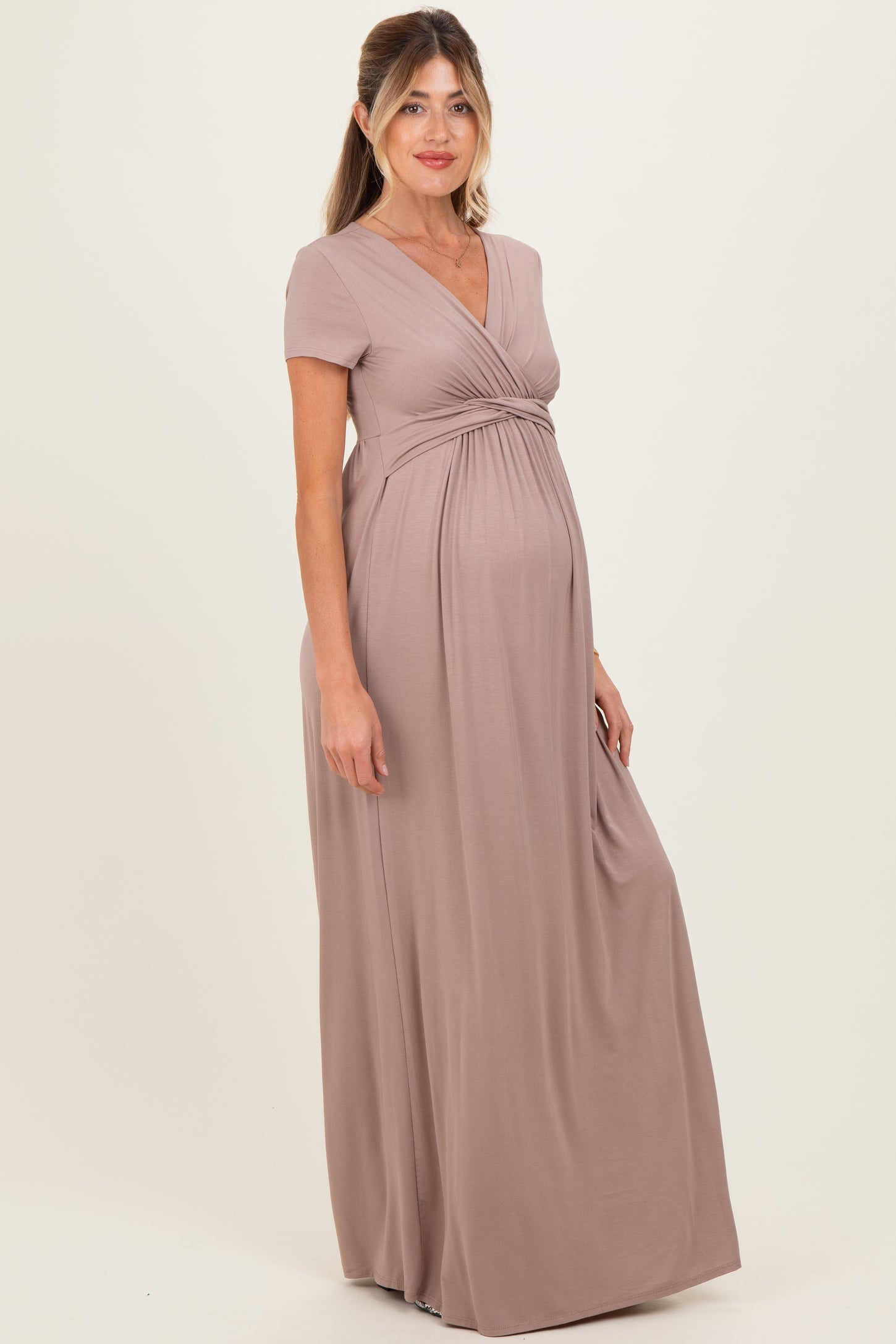 PinkBlush Mocha Draped Maternity/Nursing Maxi Dress