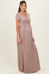 PinkBlush Mocha Draped Maternity/Nursing Maxi Dress