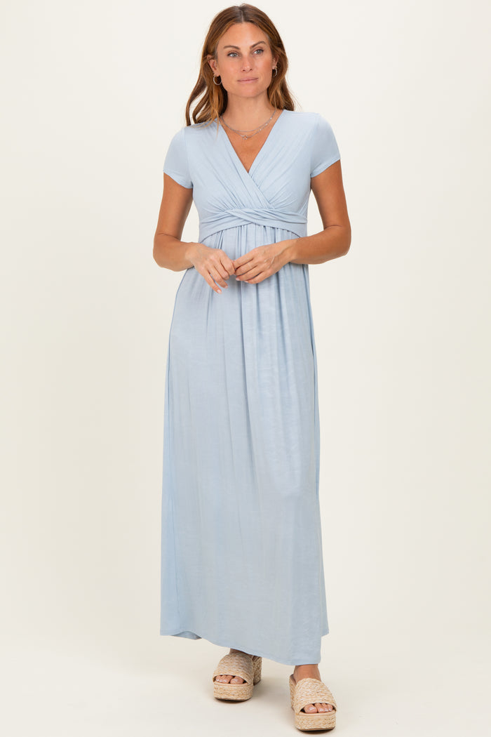 PinkBlush Light Blue Draped Maternity/Nursing Maxi Dress