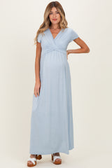 PinkBlush Light Blue Draped Maternity/Nursing Maxi Dress