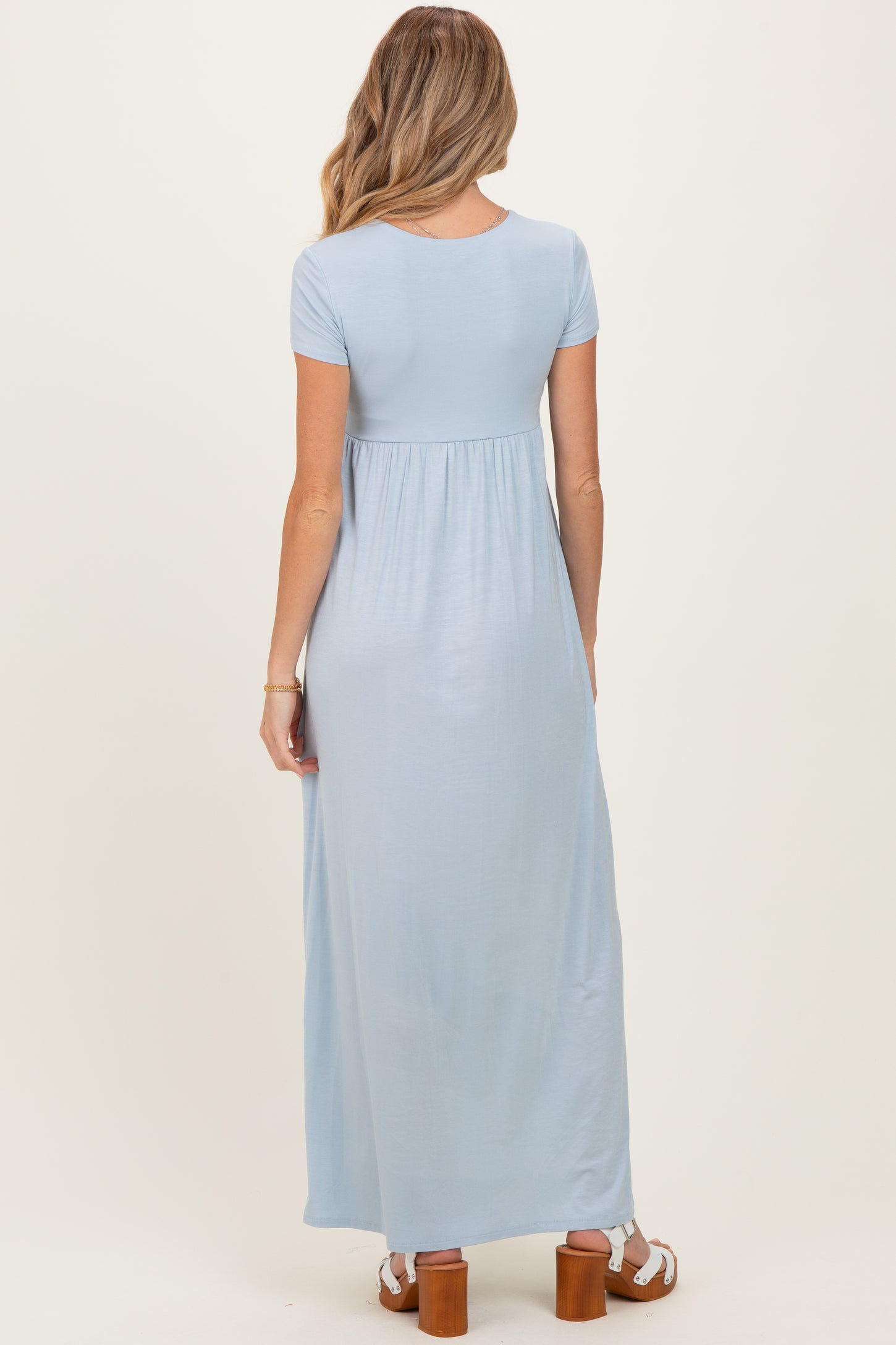 PinkBlush Light Blue Draped Maternity/Nursing Maxi Dress