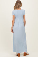 PinkBlush Light Blue Draped Maternity/Nursing Maxi Dress
