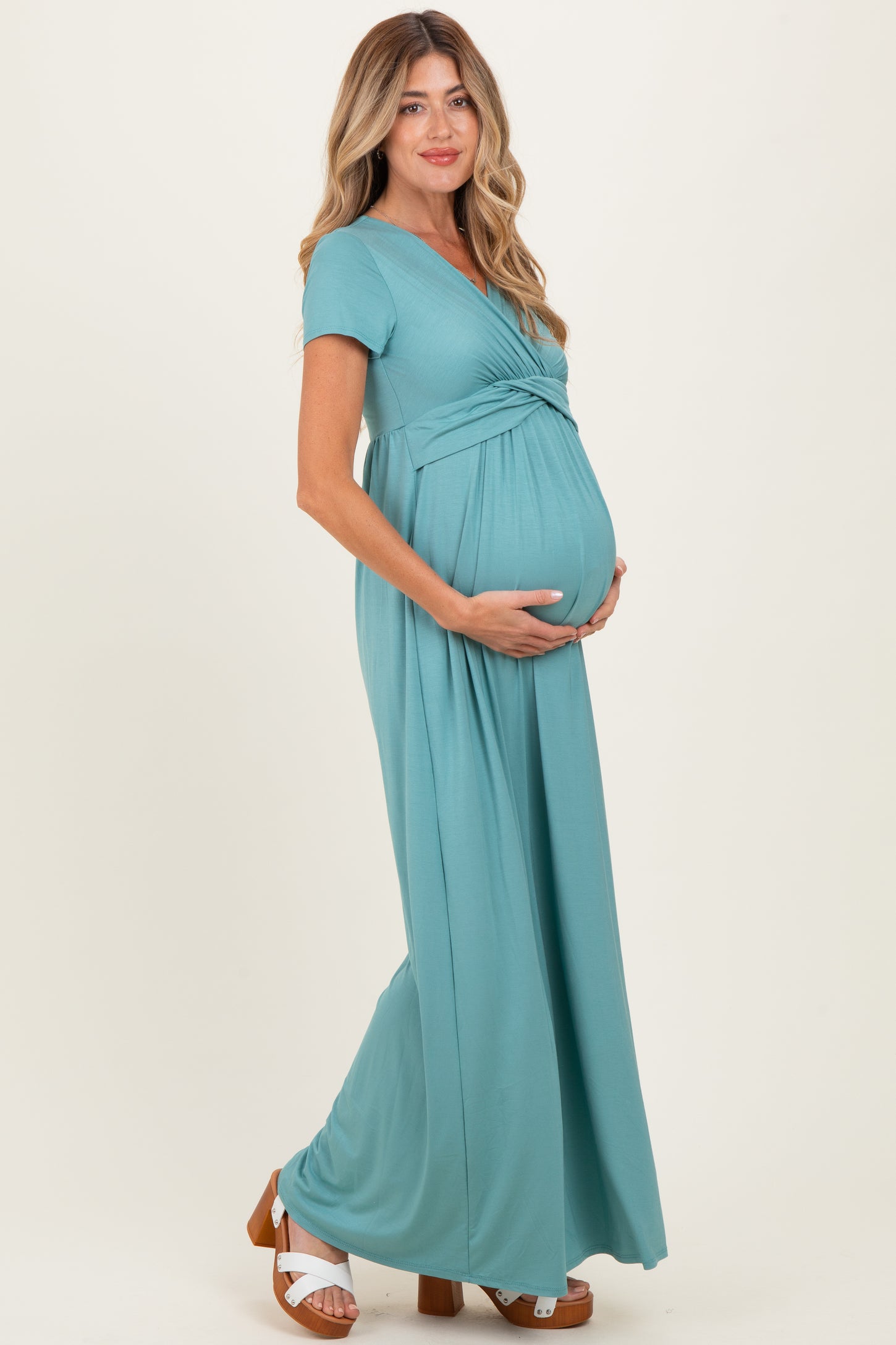 PinkBlush Slate Draped Maternity/Nursing Maxi Dress