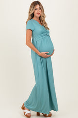 PinkBlush Slate Draped Maternity/Nursing Maxi Dress