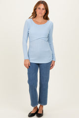 Light Blue Ribbed Crossover Maternity/Nursing Top