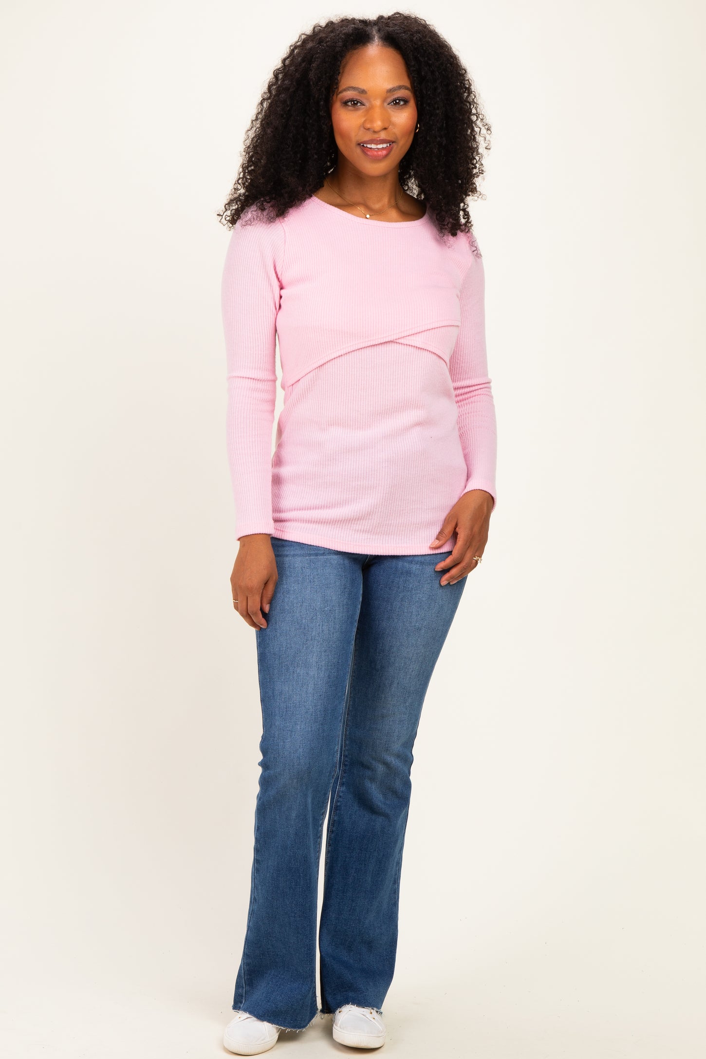 Light Pink Ribbed Crossover Nursing Top