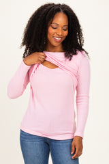 Light Pink Ribbed Crossover Nursing Top