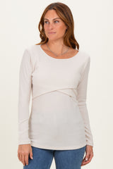 Cream Ribbed Crossover Maternity/Nursing Top
