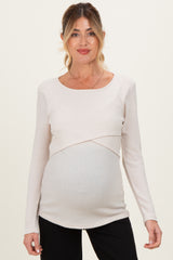 Cream Ribbed Crossover Maternity/Nursing Top