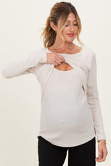 Cream Ribbed Crossover Maternity/Nursing Top