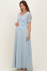 Light Blue Lace Sash Tie Maternity Gown