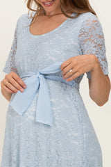 Light Blue Lace Sash Tie Maternity Gown