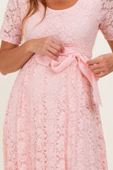 Light Pink Lace Sash Tie Gown