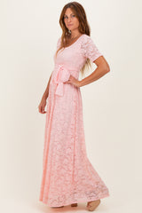Light Pink Lace Sash Tie Maternity Gown