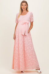 Light Pink Lace Sash Tie Maternity Gown