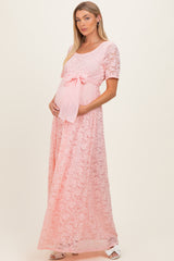 Light Pink Lace Sash Tie Maternity Gown