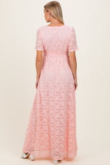 Light Pink Lace Sash Tie Maternity Gown