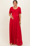 Red Lace Sash Tie Maternity Gown