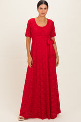 Red Lace Sash Tie Gown