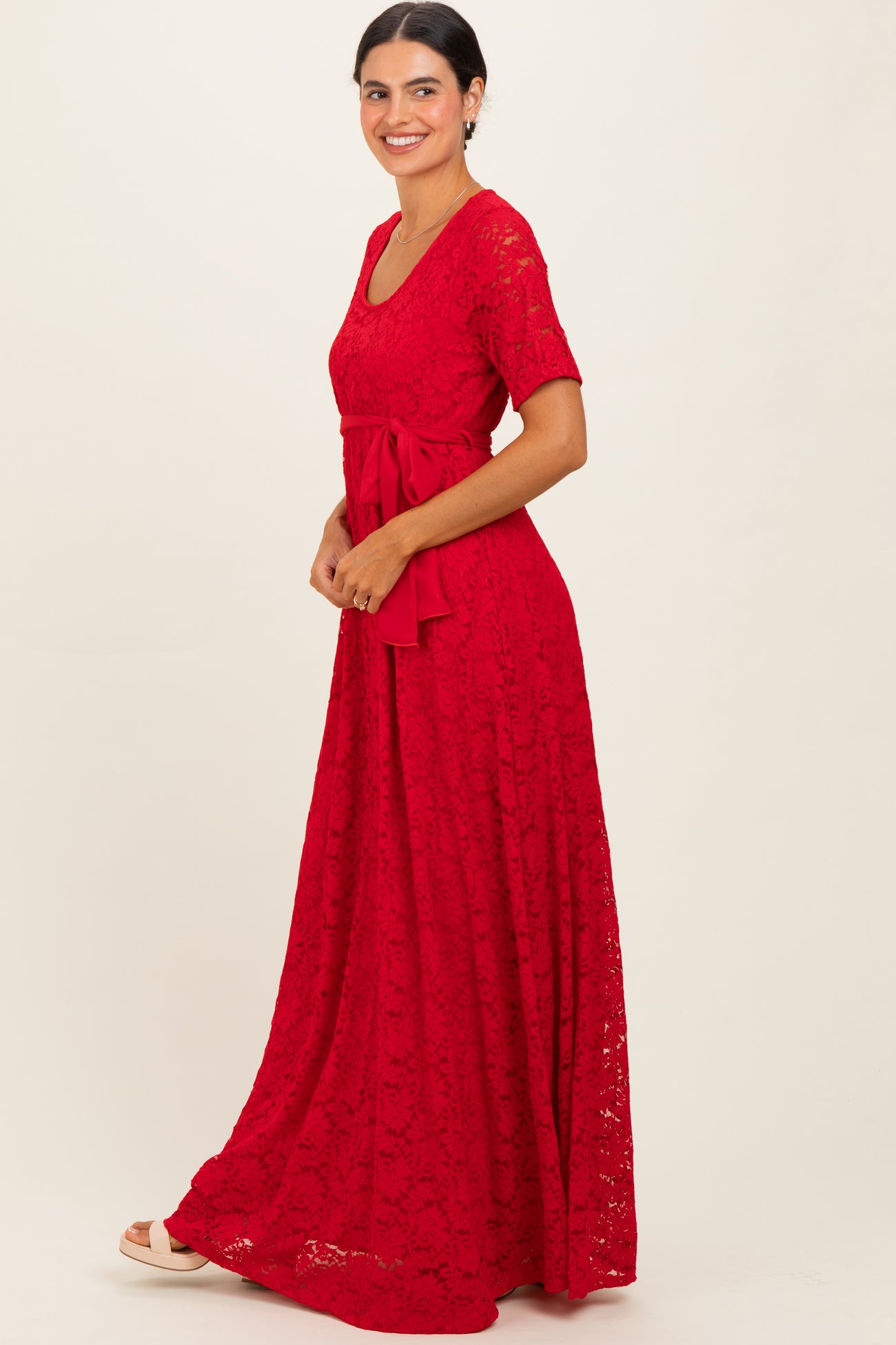 Red Lace Sash Tie Gown