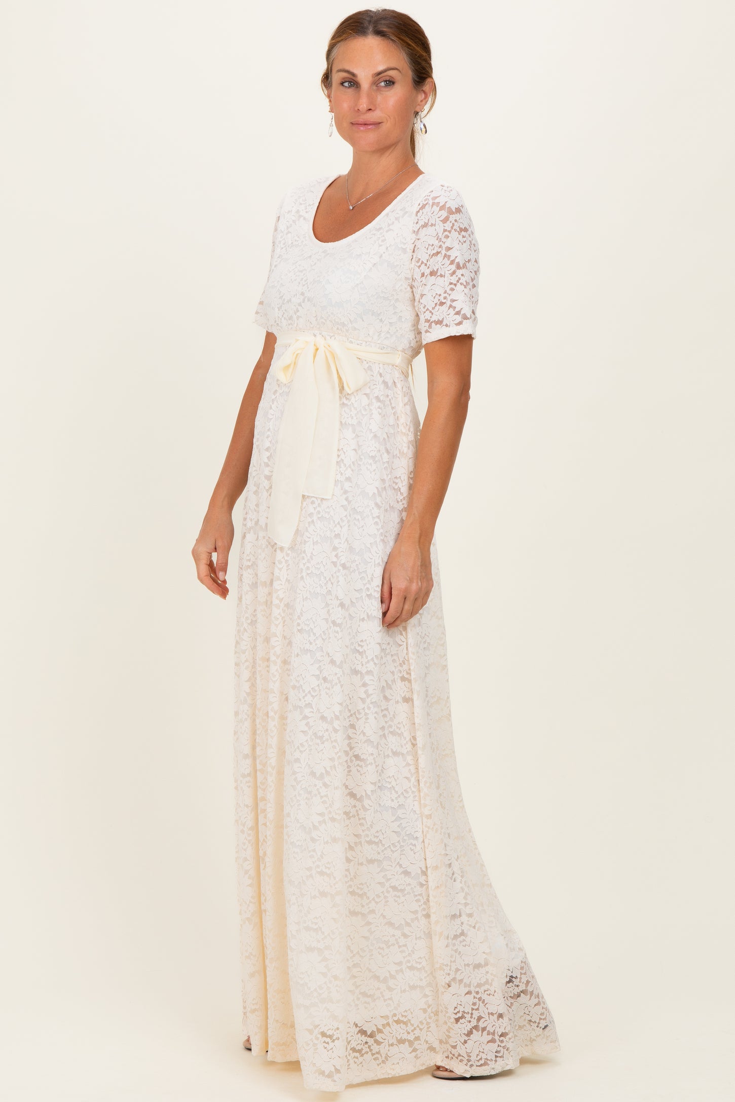 Ivory Lace Sash Tie Maternity Gown