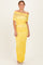 Lemon Ruched Mesh Foldover Off Shoulder Maxi Dress