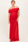 Red Ruched Mesh Off Shoulder Maternity Maxi Dress