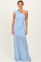 Baby Blue Ruched Mesh One Shoulder Maxi Dress