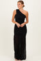 Black Ruched Mesh One Shoulder Maxi Dress