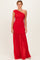 Red Ruched Mesh One Shoulder Maxi Dress