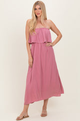 Light Rose Woven Crinkle Flounce Strapless Maxi Dress