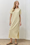 Butter Yellow Striped Scallop Trim Short Sleeve Maxi Dress