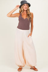 Ecru Cotton Gauze Tie Hem Maternity Pants