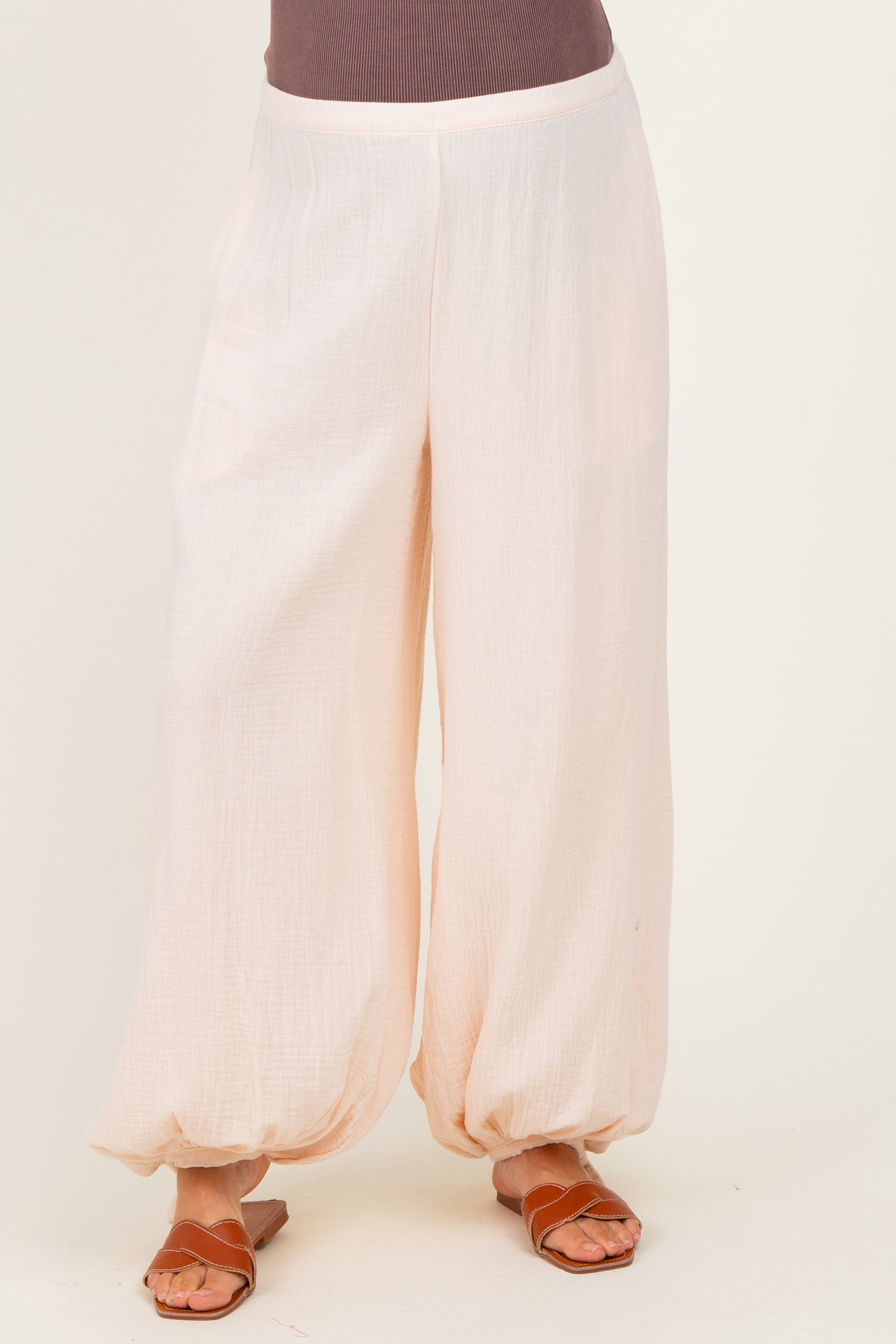 Ecru Cotton Gauze Tie Hem Maternity Pants