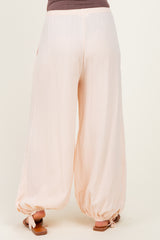 Ecru Cotton Gauze Tie Hem Maternity Pants