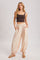 Ecru Cotton Gauze Tie Hem Pants