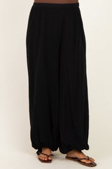 Black Cotton Gauze Tie Hem Maternity Pants