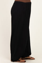 Black Cotton Gauze Tie Hem Maternity Pants