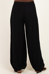 Black Cotton Gauze Tie Hem Maternity Pants