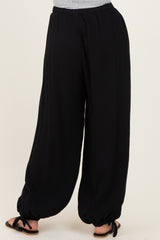 Black Cotton Gauze Tie Hem Pants